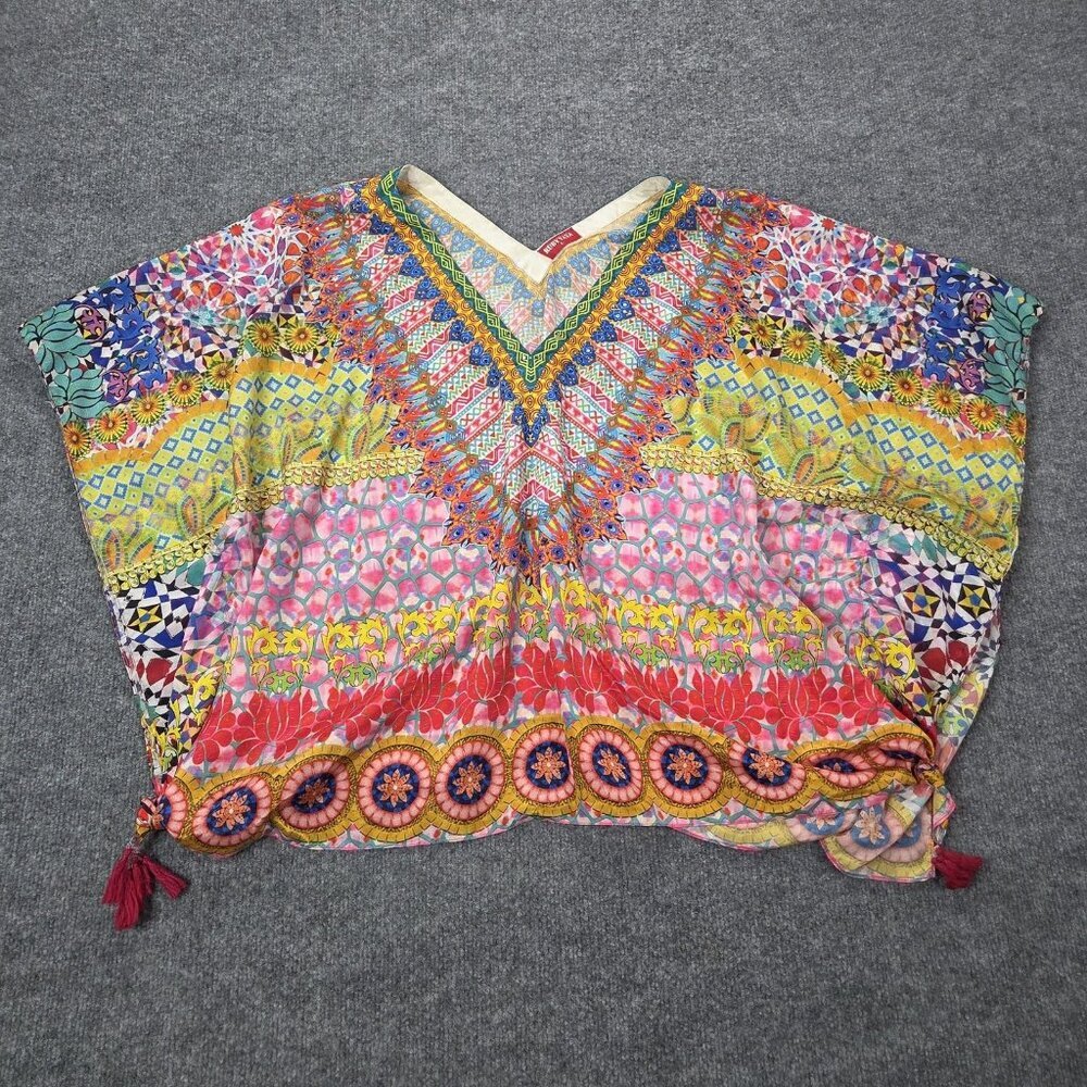 Ruby Yaya Kaftan Womens Large Multicolor Boho‎ Tassel Embellished Top Festival